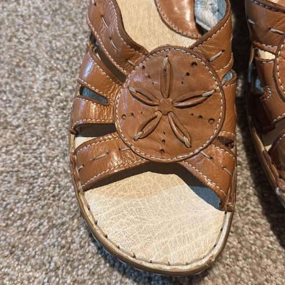 Spring Step Leather Sand Dollar Slide Sandals Brown Comfort Coastal Boho Sz 9.5 - Picture 2 of 12